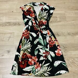 Tommy Bahama Clara Oceanic Orchid Faux Wrap Mini Dress XS Black Tropical Resort